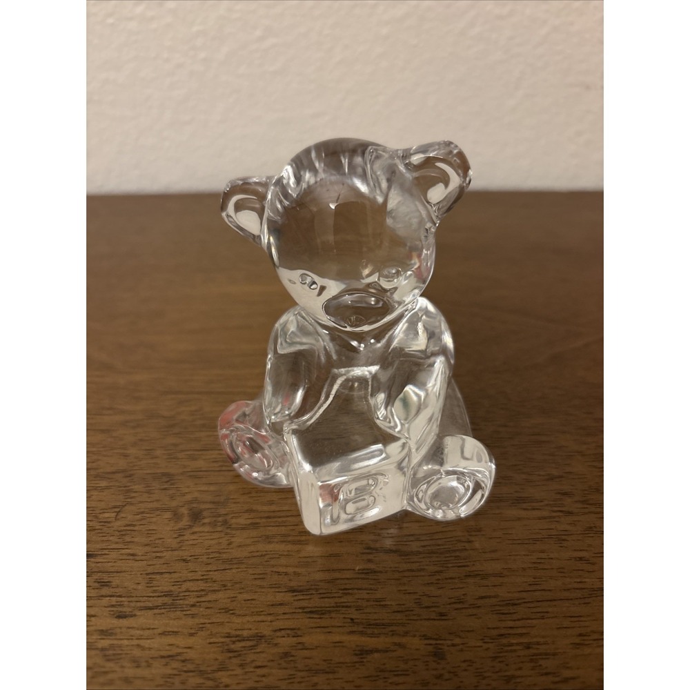 Signed Waterford Crystal BABY BEAR with ABC BLOCK Glass Figurine 3"H x 3"W 1997